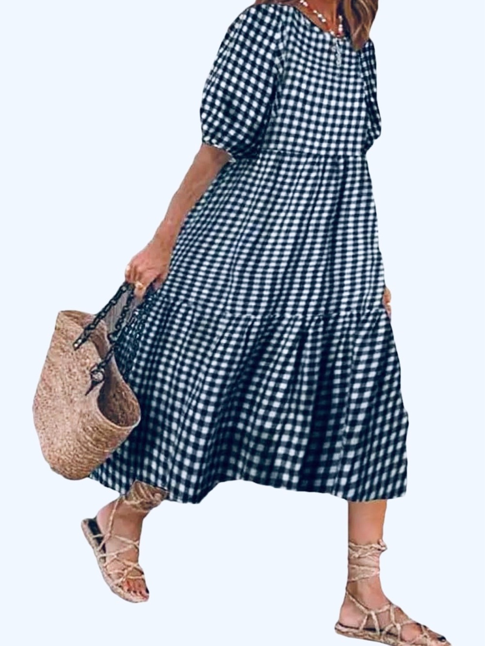 Hayden Sz M  Los Angeles Navy and White Gingham Shirt Dress